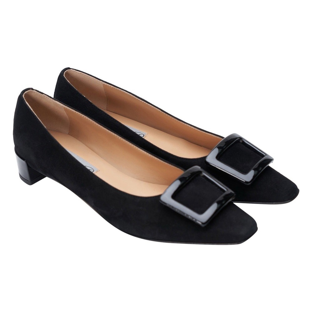 Jet Set Paris Black Suede Buckle Pumps Sz 9 Made in Italy 2" Heel Designer $298